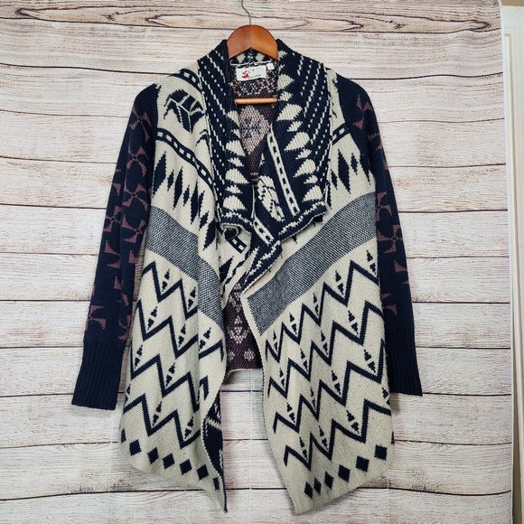 Anthropologie Srod Butterflies Aztec Print Waterfall Knit Open Cardigan Small - Picture 1 of 13
